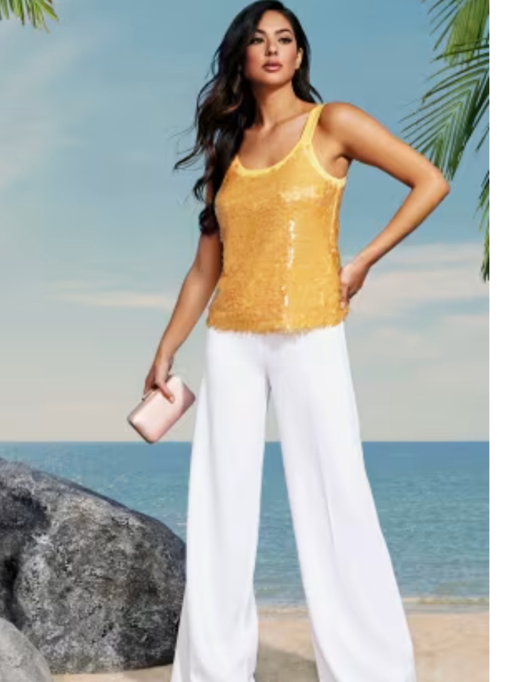 Marciano Sequin Tank Top in Yellow - Size M